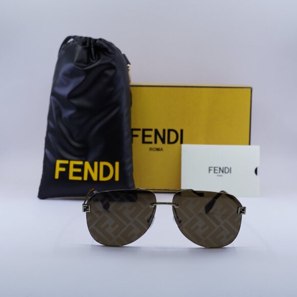 Fendi FE40115U 32G Aviator Sunglasses - Gold/Brown with FF Pattern Mirror - Picture 2 of 9